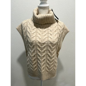 FRYE Women's High-Low Turtleneck Sweater Vest Salt Breeze Color Knit Pullover